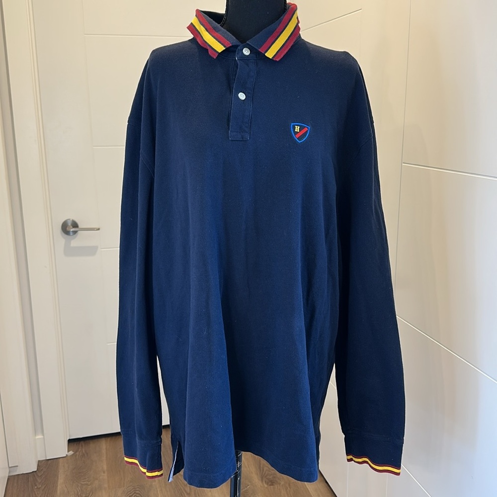 Rugby Shirt 90s Y2K Streetwear Preppy XXL Classic Fit Navy Blue TOMMY HILFIGER
